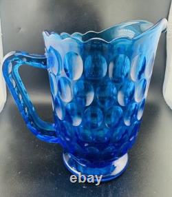 Pichet à eau Fenton Colonial Blue Thumbprint #4465 CB 34oz c1965