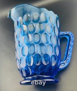 Pichet à eau Fenton Colonial Blue Thumbprint #4465 CB 34oz c1965