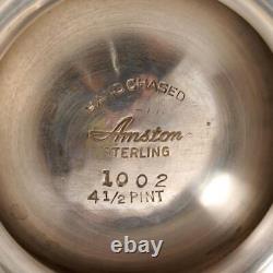 Pichet à eau antique en argent sterling Amston repousse sur pied 1002 2,25 qt 11,25 h