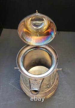 Pichet à eau double paroi en argent plaqué Homan orné antique avec support et tasse LOURD