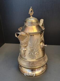 Pichet à eau double paroi en argent plaqué Homan orné antique avec support et tasse LOURD