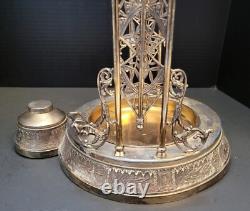 Pichet à eau double paroi en argent plaqué Homan orné antique avec support et tasse LOURD