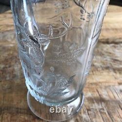 Pichet à eau en verre clair Vintage EAPG Deer Alert Rare Antique Collectable