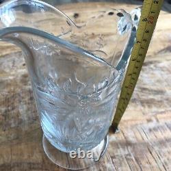 Pichet à eau en verre clair Vintage EAPG Deer Alert Rare Antique Collectable