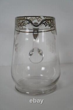 Pichet à eau floral en verre Art Nouveau avec incrustations en argent sterling