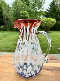 Pichet carafe en verre d'art confetti Blenko 10.75 USA Avec étiquette Édition limitée