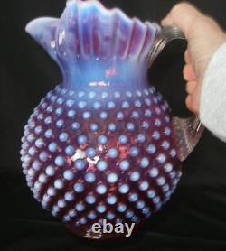 Pichet d'eau / carafe Vintage Fenton Glass Cranberry Opalescent Hobnail 70 oz