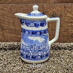 Pichet d'eau chaude bleu vintage Shenango B&O Baltimore & Ohio avec couvercle en porcelaine 6 pouces