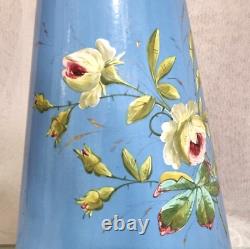 Pichet d'eau émaillé antique avec des fleurs - ustensile de cuisine ou salle de bain en émail français (15)