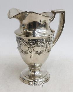 Pichet d'eau en argent sterling gravé ACSME vers 1900 avec guirlandes florales