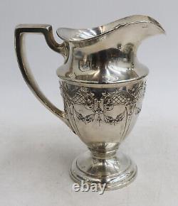 Pichet d'eau en argent sterling gravé ACSME vers 1900 avec guirlandes florales