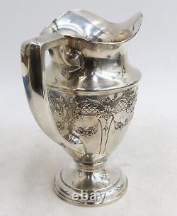 Pichet d'eau en argent sterling gravé ACSME vers 1900 avec guirlandes florales