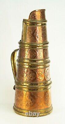 Pichet d'eau en cuivre et laiton chinois antique des années 1800, haut broc à eau avec ciselure à la main