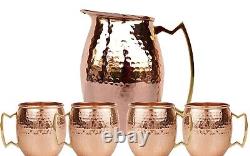 Pichet d'eau en cuivre pur martelé Moscou Mule Ensemble de 4 tasses en cuivre massif