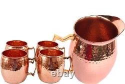 Pichet d'eau en cuivre pur martelé Moscou Mule Ensemble de 4 tasses en cuivre massif