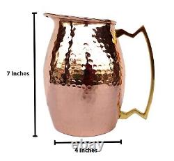 Pichet d'eau en cuivre pur martelé Moscou Mule Ensemble de 4 tasses en cuivre massif