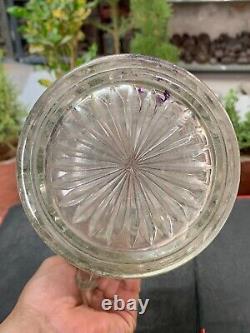 Pichet d'eau en verre clair gaufré avec motif de feuille rare et vintage