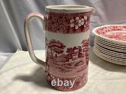 Pichet de 50 oz Copeland Spode Tower Pink 7 7/8 Pot à eau chaude Timbre ovale Angleterre