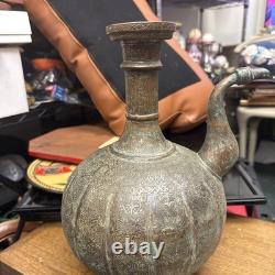 Pichet en cuivre ancien ottoman moghol fait à la main, gravé et ciselé