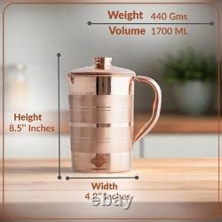 Pichet en cuivre indien 57oz avec couvercle et poignée, vaisselle de luxe, cadeau