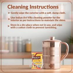 Pichet en cuivre indien 57oz avec couvercle et poignée, vaisselle de luxe, cadeau
