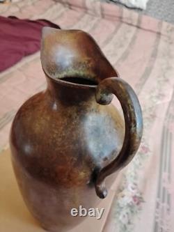 Pichet en cuivre/laiton antique vintage martelé épais, porte-eau, 11 pouces de hauteur