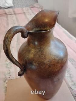 Pichet en cuivre/laiton antique vintage martelé épais, porte-eau, 11 pouces de hauteur
