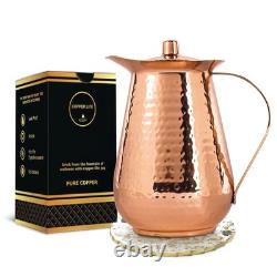 Pichet en cuivre, mugs à eau faits à la main, grande cruche avec couvercle, 100 % cuivre pur Pichet en cuivre, mugs à eau faits à la main, grande cruche avec couvercle, 100 % cuivre pur