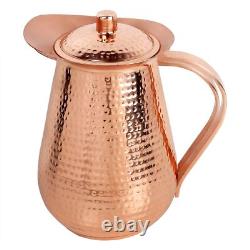 Pichet en cuivre, mugs d'eau faits à la main, grand pichet martelé avec couvercle, 100 % cuivre pur.