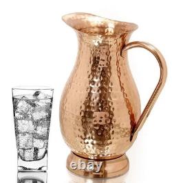 Pichet en cuivre pur avec couvercle, grande cruche à eau martelée fait main, 70 oz/200
