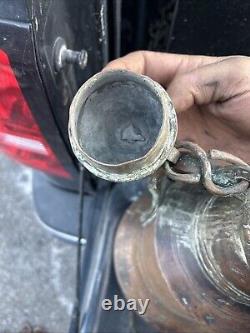 Pichet en cuivre turc antique avec couvercle, artisanat en métal martelé à la main