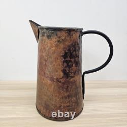 Pichet en cuivre vintage avec poignée en fer noir, cruche à eau fait main, rustique, ferme, antique