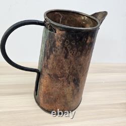 Pichet en cuivre vintage avec poignée en fer noir, cruche à eau fait main, rustique, ferme, antique