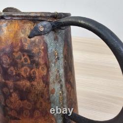 Pichet en cuivre vintage avec poignée en fer noir, cruche à eau fait main, rustique, ferme, antique