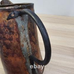 Pichet en cuivre vintage avec poignée en fer noir, cruche à eau fait main, rustique, ferme, antique