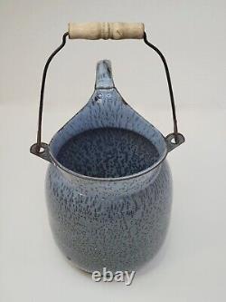 Pichet en émail moucheté gris pour lait ou eau avec poignée - Graniteware RARE & Large