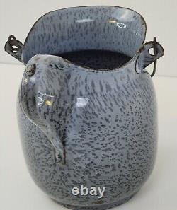 Pichet en émail moucheté gris pour lait ou eau avec poignée - Graniteware RARE & Large