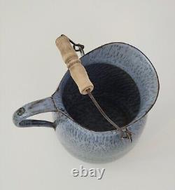 Pichet en émail moucheté gris pour lait ou eau avec poignée - Graniteware RARE & Large