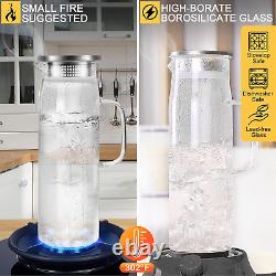 Pichet en verre, pichet en verre de 1,5 litre avec couvercle hermétique, pichet à boissons pour chaud/froid