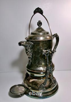 Pichets à eau inclinables en argent argenté ancien de la Monarch Silver Co. avec insert en porcelaine