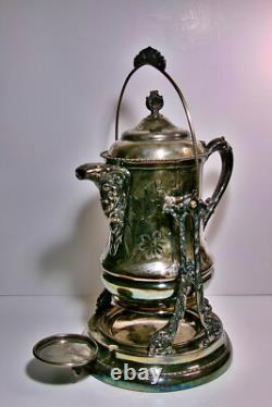 Pichets à eau inclinables en argent argenté ancien de la Monarch Silver Co. avec insert en porcelaine