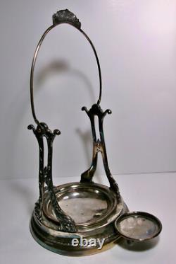 Pichets à eau inclinables en argent argenté ancien de la Monarch Silver Co. avec insert en porcelaine