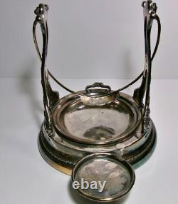Pichets à eau inclinables en argent argenté ancien de la Monarch Silver Co. avec insert en porcelaine