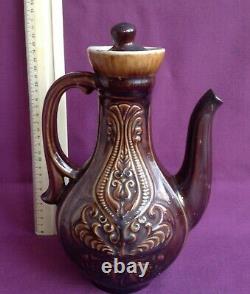 Pitcher Vase Jug Art Céramique Brun Eau Décoration Vintage Boissons De Fleurs Sculptées