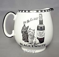 Pitcher à eau publicitaire en verre noir et blanc de Shelley pour le whisky écossais Buchanan's