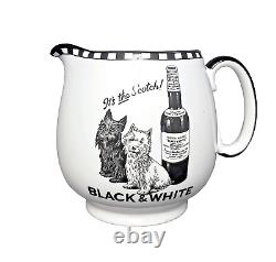 Pitcher à eau publicitaire en verre noir et blanc de Shelley pour le whisky écossais Buchanan's