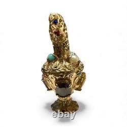 Porte-clé en forme de pichet à eau ou à vin en pierres précieuses rares en or jaune solide 14K vintage