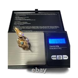 Porte-clé en forme de pichet à eau ou à vin en pierres précieuses rares en or jaune solide 14K vintage