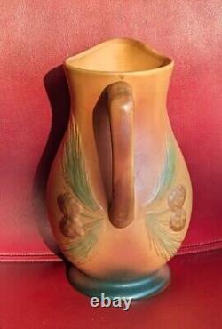 Poterie Vintage en pin brun avec pomme de pin et aiguilles de pin - Pichet 10 - Vase pour eau et décoration.