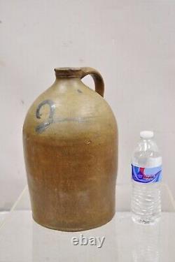 Poterie en grès antique Cruche à eau de 2 gallons avec décor peint en bleu